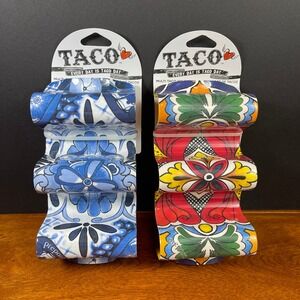 Taco Multi Taco Holders Set of 2 Blue White Mexican Folk Art Style